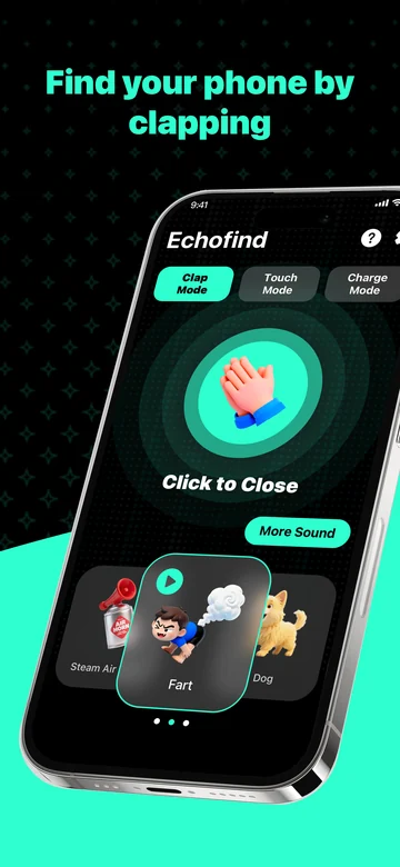 EchoClap Google Play screenshot demonstrating its clap-to-find-phone feature.